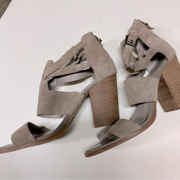 Hinge Cora Block Heel Sandal tan TAUPE SUEDE open toe strappy zip up bootie 9 - Picture 7 of 11